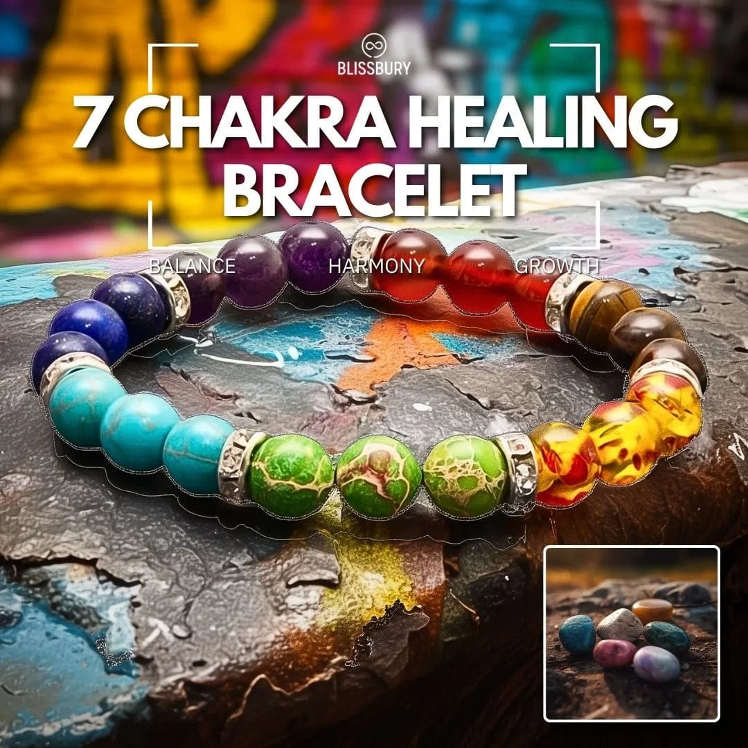 7 Chakra Healing Bracelet - Balance, Harmony, Growth, featuring colorful gemstone beads.