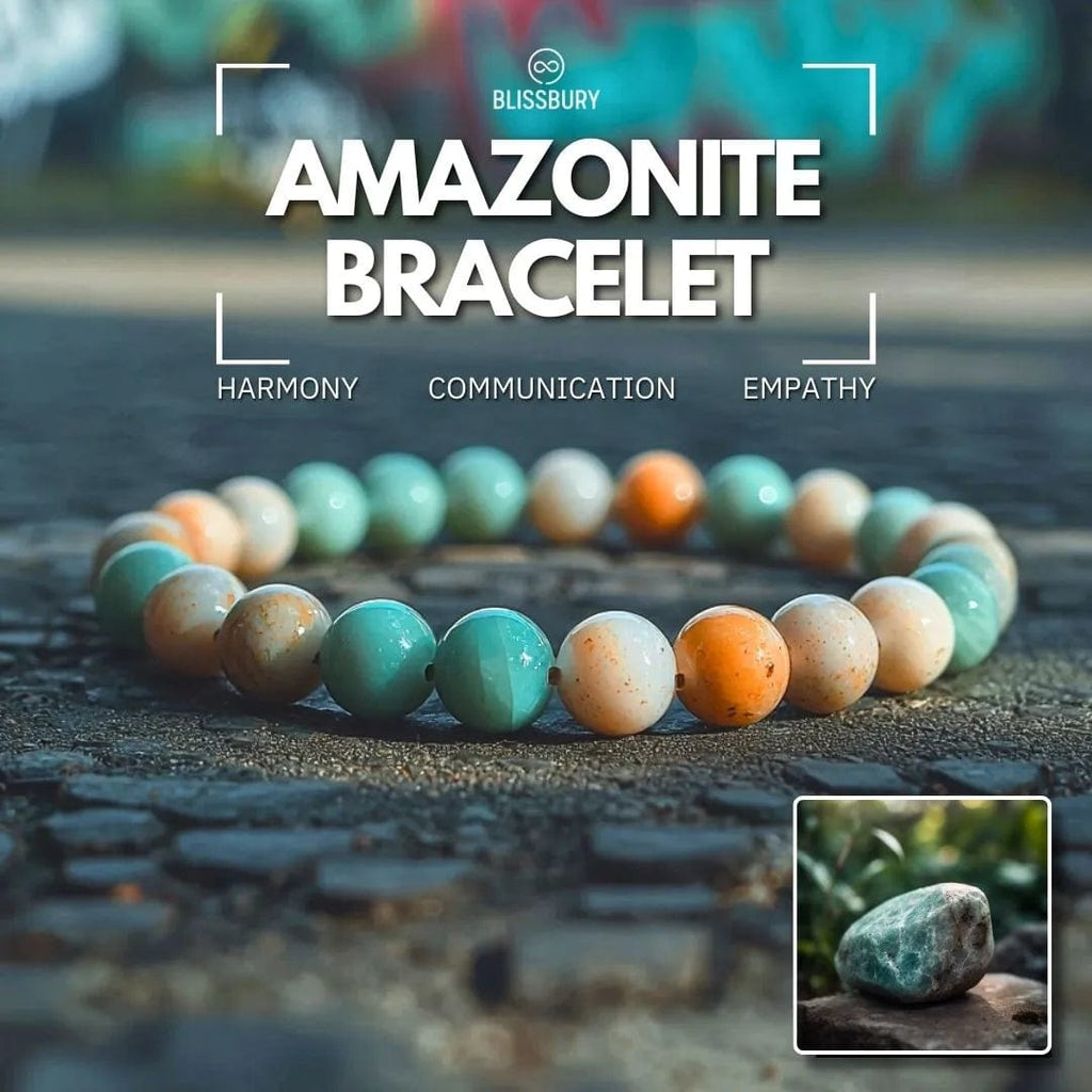 Amazonite bracelet with smooth, blue-green beads, promoting harmony and communication.
