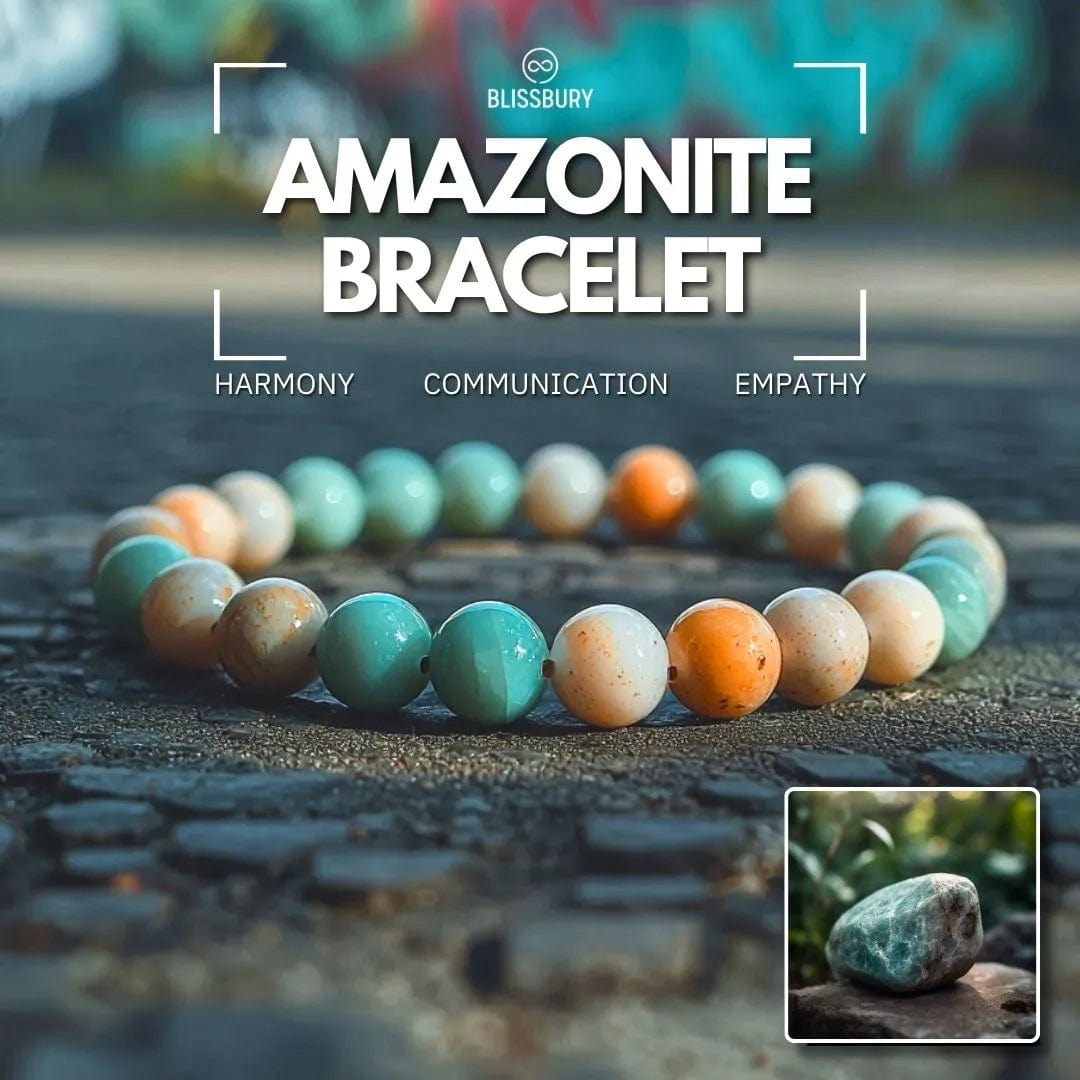 Amazonite bracelet with smooth, blue-green beads, promoting harmony and communication.