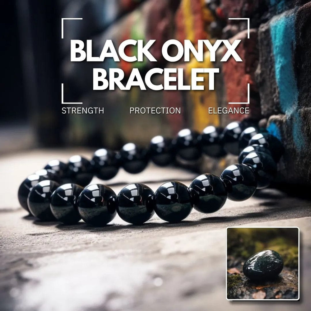 Elegant black onyx bracelet, symbolizing strength and protection.