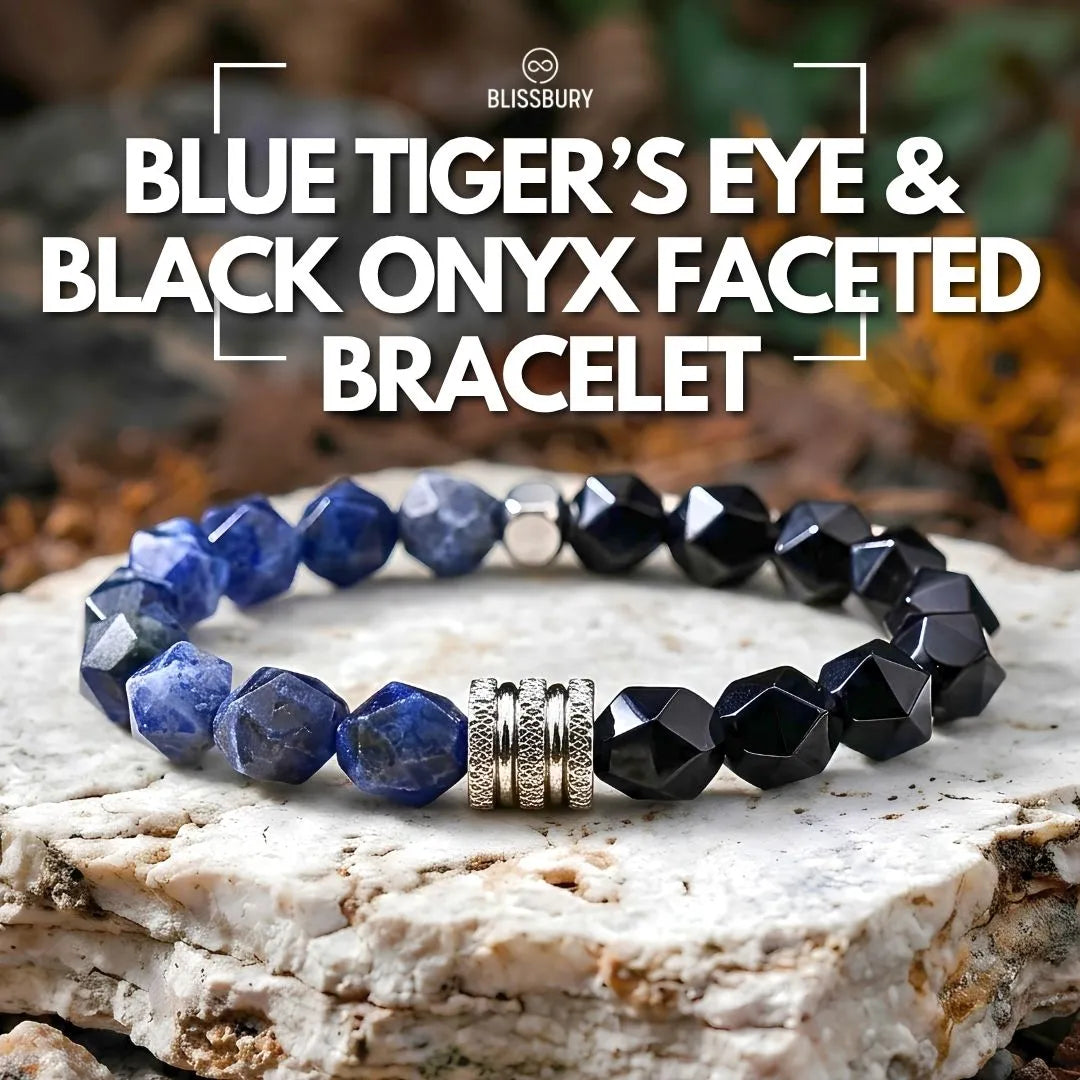 Blue Tiger's Eye & Black Onyx Faceted Bracelet - Cold Focus