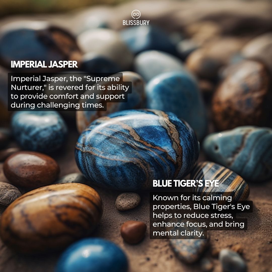 Blue Tiger's Eye Imperial Jasper Bracelet - Balance, Serenity, Strength - Blissbury