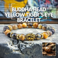 Yellow Tiger's Eye Buddha head bracelet for wisdom, courage, and clarity.