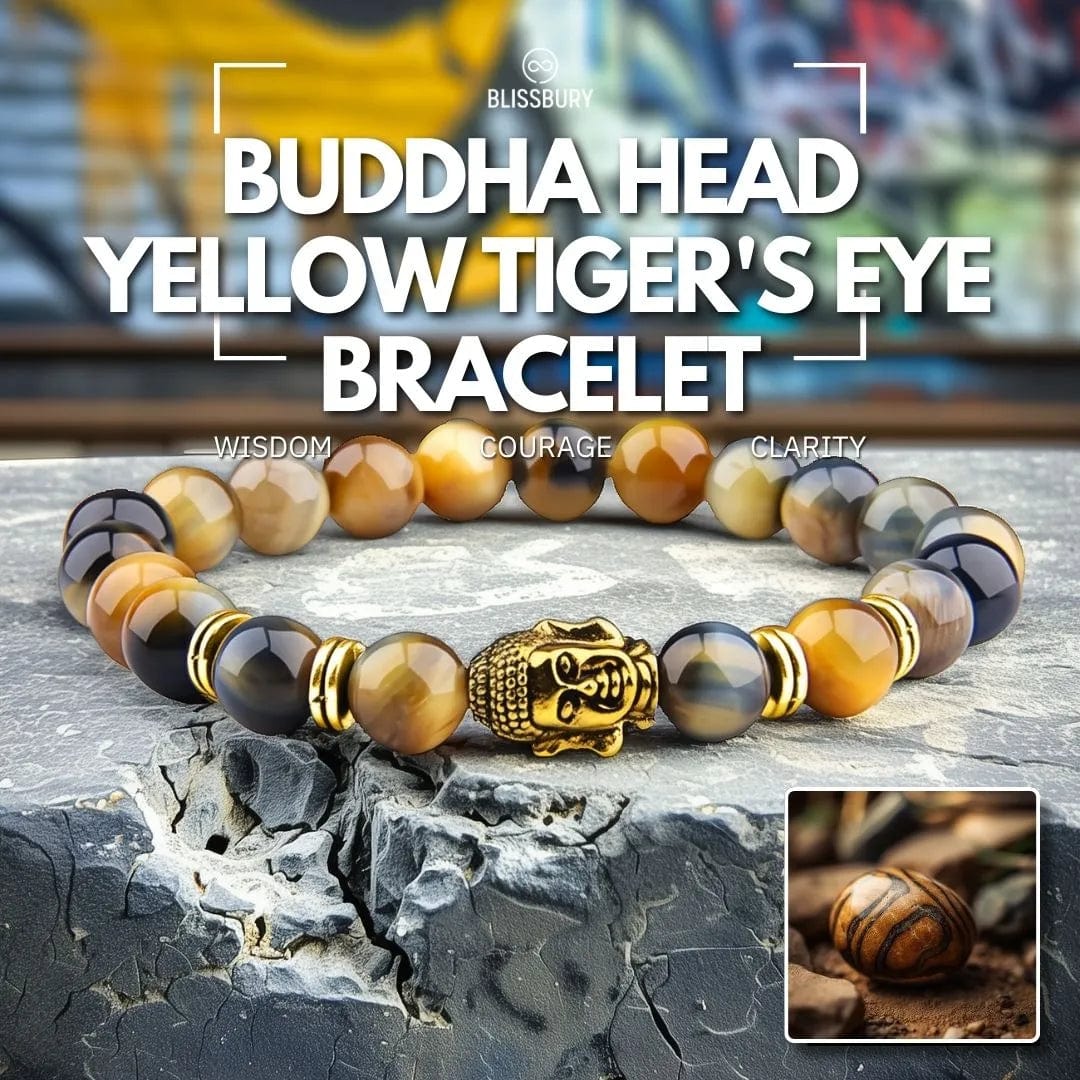 Buddha Head Yellow Tiger's Eye Bracelet - Wisdom, Courage, Clarity