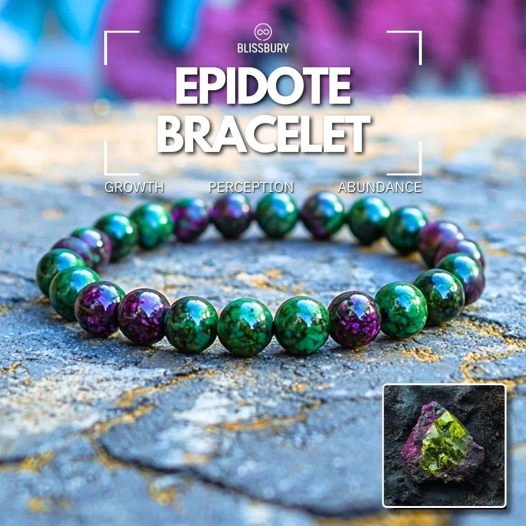 Epidote bracelet with green, crystalline beads, symbolizing growth, perception, and abundance.