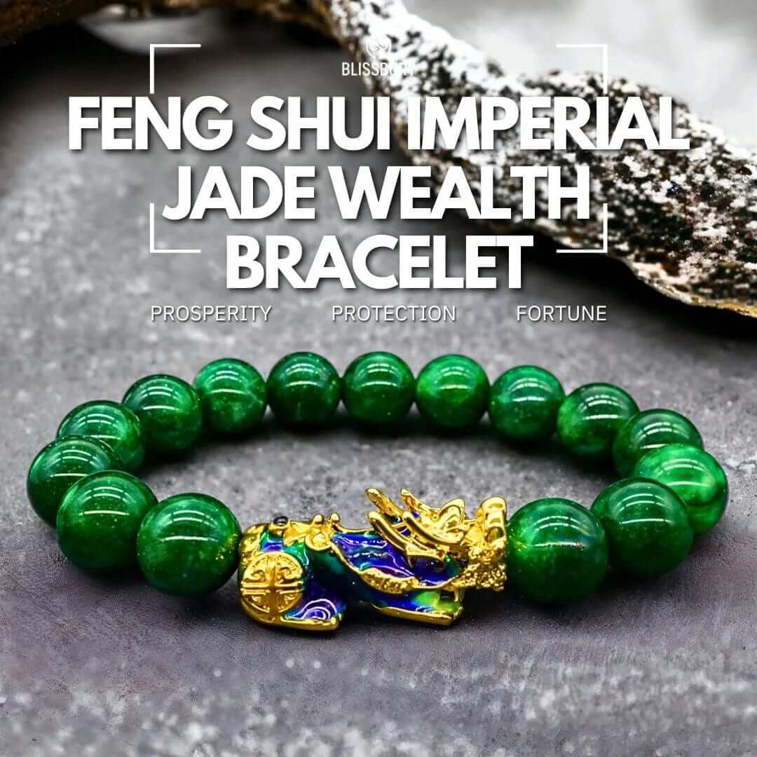 Feng Shui Imperial Jade Wealth Bracelet in large size, featuring green jade beads for prosperity and protection.