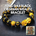 Feng Shui Black Obsidian Wealth Bracelet, featuring polished black beads for wealth and abundance.