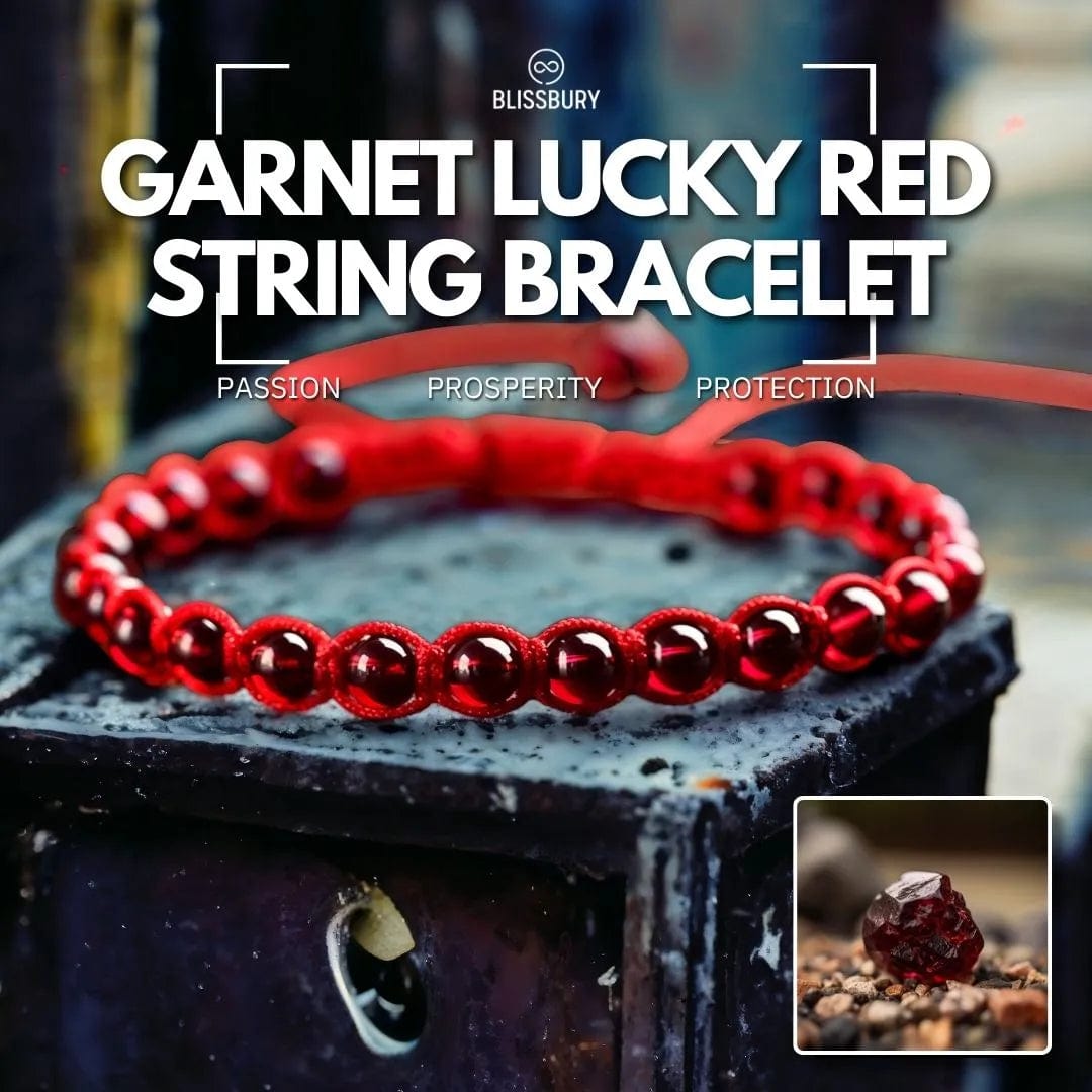 Garnet Lucky Red String Bracelet: Passion, Prosperity, Protection. Delicate red string bracelet with a single, deep red