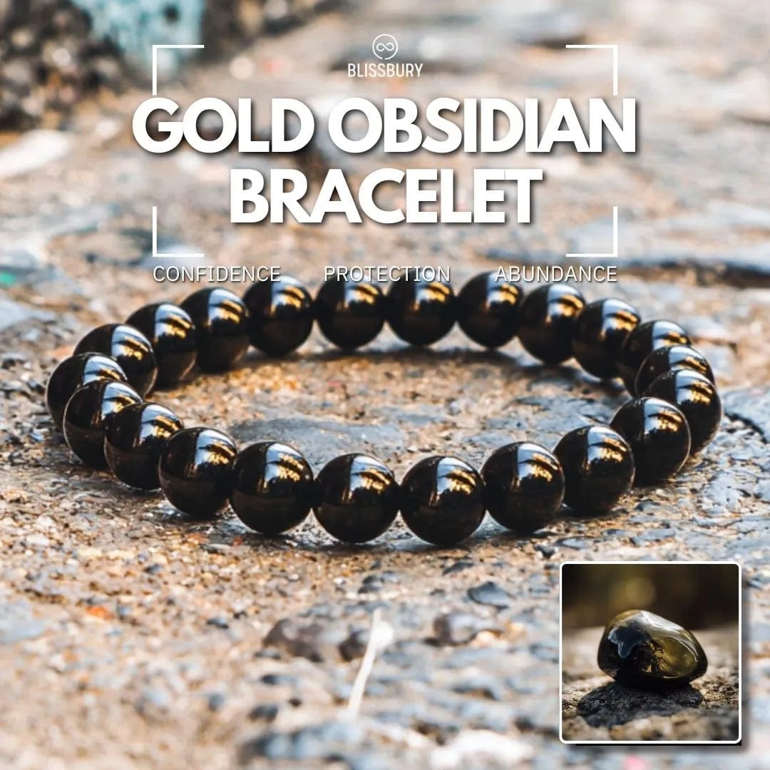 Gold Obsidian Bracelet for Confidence, Protection, and Abundance, featuring polished black obsidian beads with subtle gold