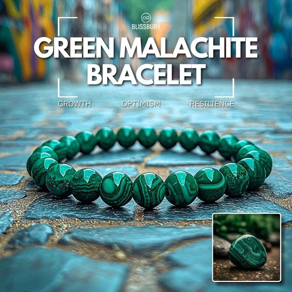 Green Malachite Bracelet - Large, showcasing vibrant green banded stones symbolizing growth, optimism, and resilience.