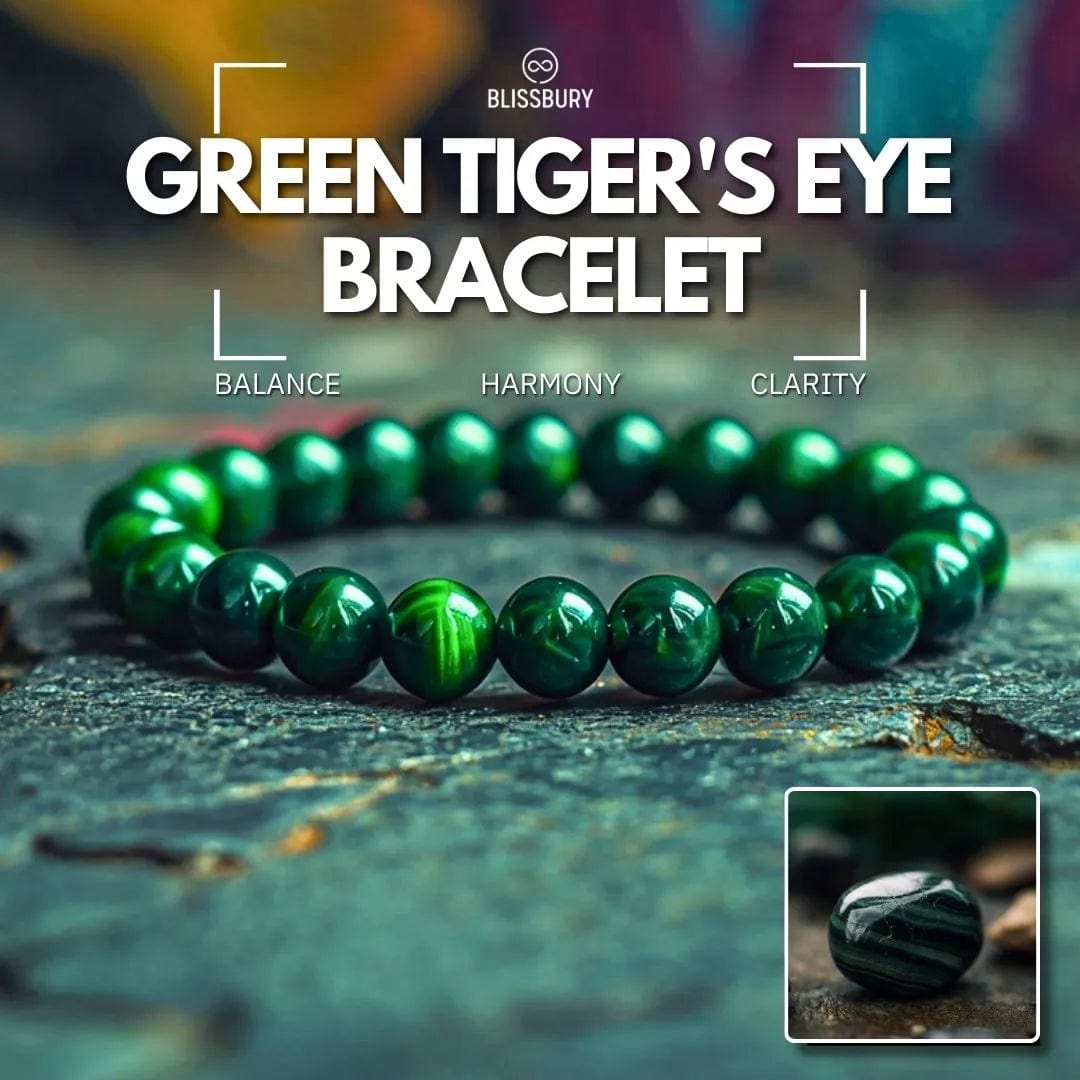 Green Tiger's Eye Bracelet - a strand of polished, banded green and black tiger's eye beads.