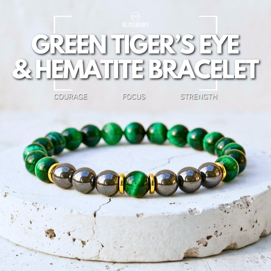 Green Tiger's Eye & Hematite Bracelet - Courage, Focus, Strength