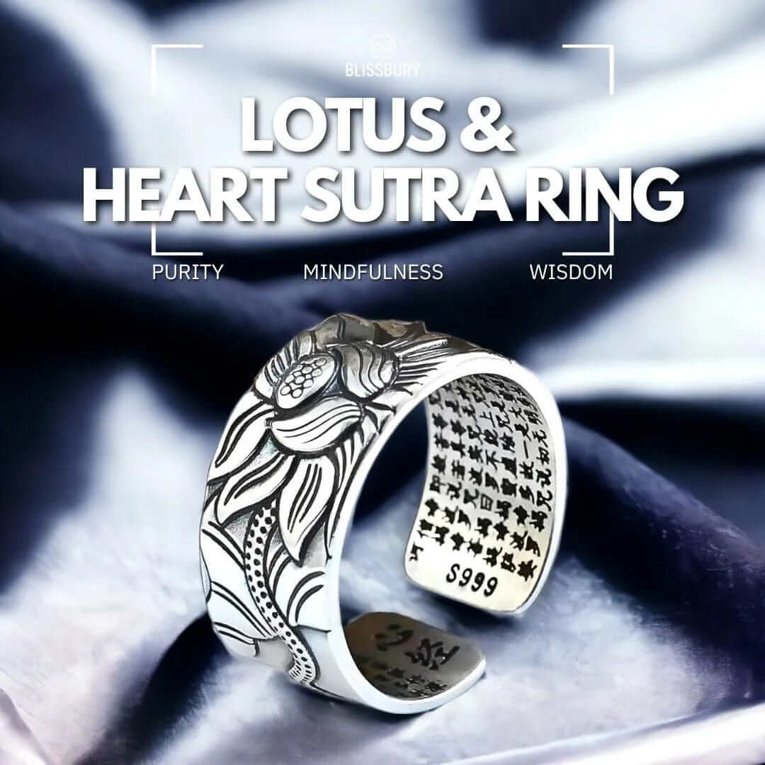 Lotus & Heart Sutra Ring - Purity, Wisdom, Mindfulness - Blissbury