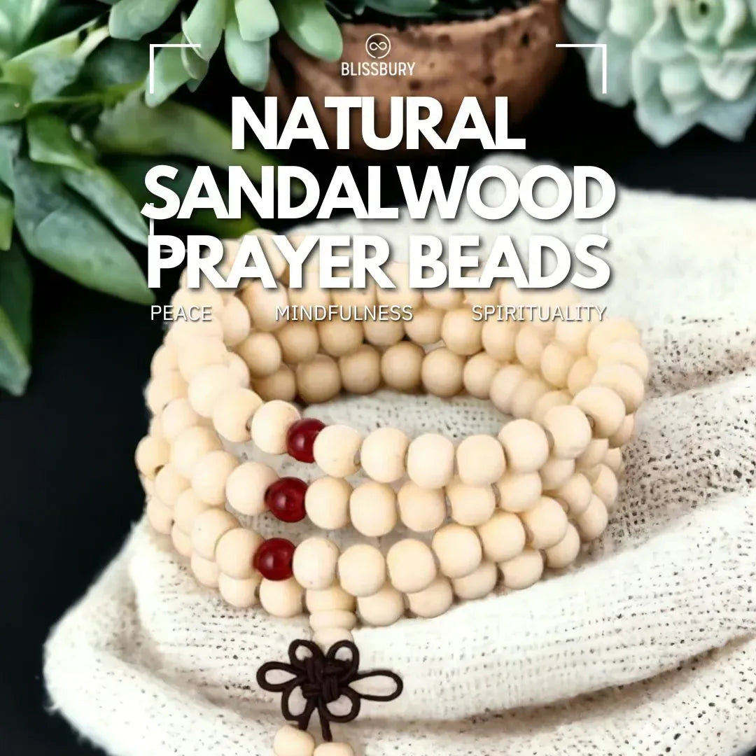 Natural Sandalwood Prayer Beads - Peace, Mindfulness, Spirituality - Blissbury
