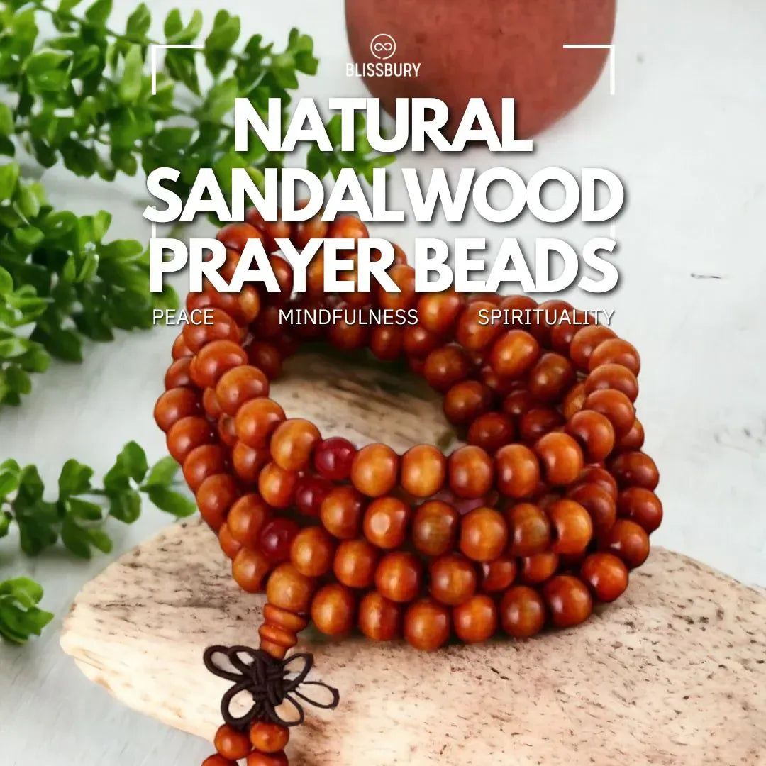Natural Sandalwood Prayer Beads - Peace, Mindfulness, Spirituality - Blissbury