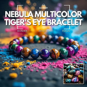 Nebula Multicolor Tiger's Eye Bracelet featuring swirling bands of brown, gold, and blue, promoting wonder, intuition, and