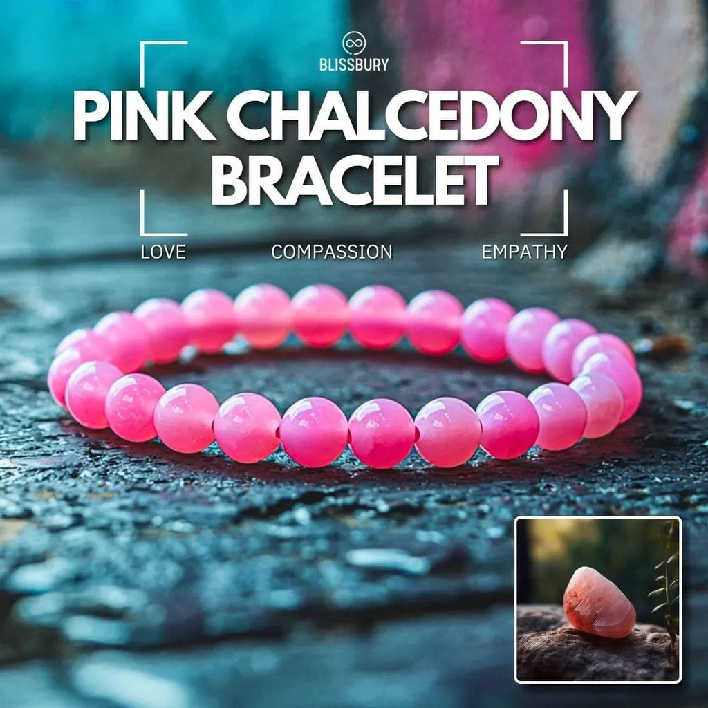 Pink Chalcedony Bracelet - Love, Compassion, Empathy. Close-up of smooth, light pink chalcedony beads strung on a delicate