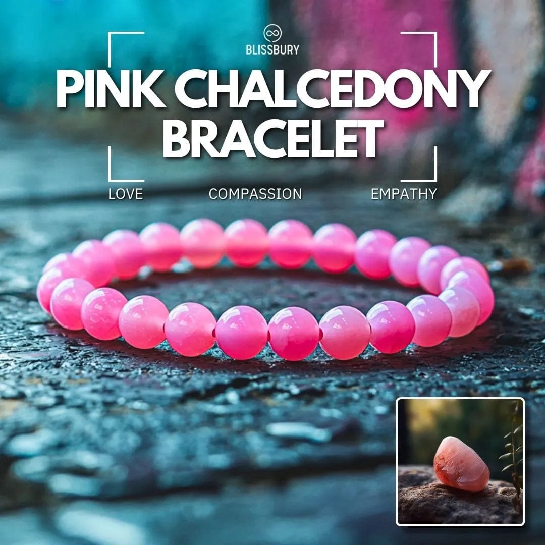 Pink Chalcedony Bracelet - Love, Compassion, Empathy. Close-up of smooth, light pink chalcedony beads strung on a delicate