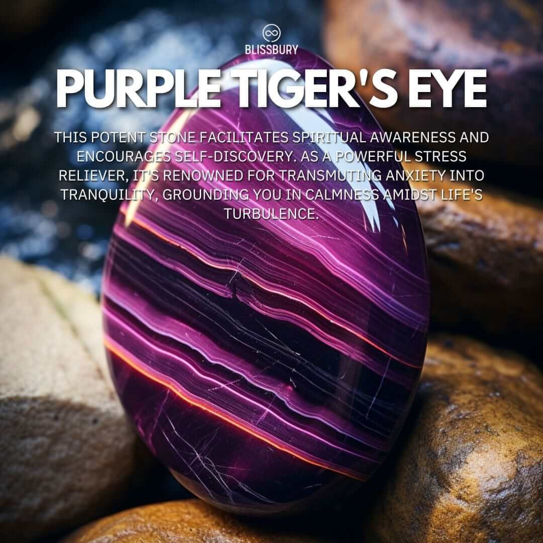 Purple Tiger's Eye Bracelet - Tranquility, Clarity, Harmony (Large) - Blissbury
