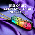 Tree of Life Rainbow Crystal Necklace - Growth, Discovery, Wonder, featuring a vibrant crystal tree pendant.