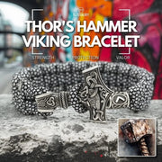 Thor's Hammer Vintage Viking Bracelet, featuring a detailed hammer pendant and intricate knotwork, symbolizing strength and
