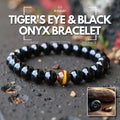 Tiger's Eye & Black Onyx Bracelet - Courage, Protection, Balance, featuring polished beads.