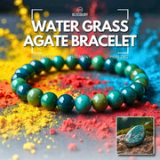 Water Grass Agate Bracelet - a strand of smooth, green-veined agate beads, promoting serenity, harmony, and healing.