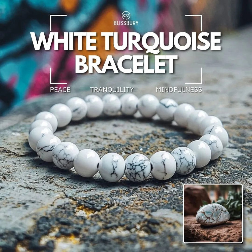Large White Turquoise Bracelet - Peace, Tranquility, Mindfulness. Smooth, polished stones on a silver chain.