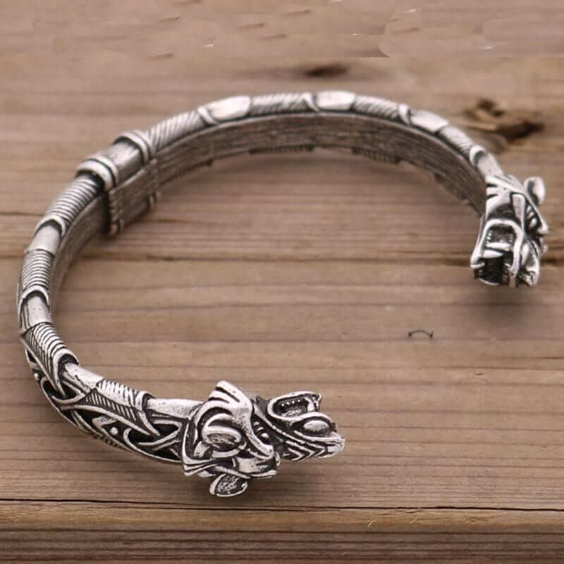 Norse Viking Double Wolf Head Bracelet - Strength, Courage, Loyalty - Blissbury