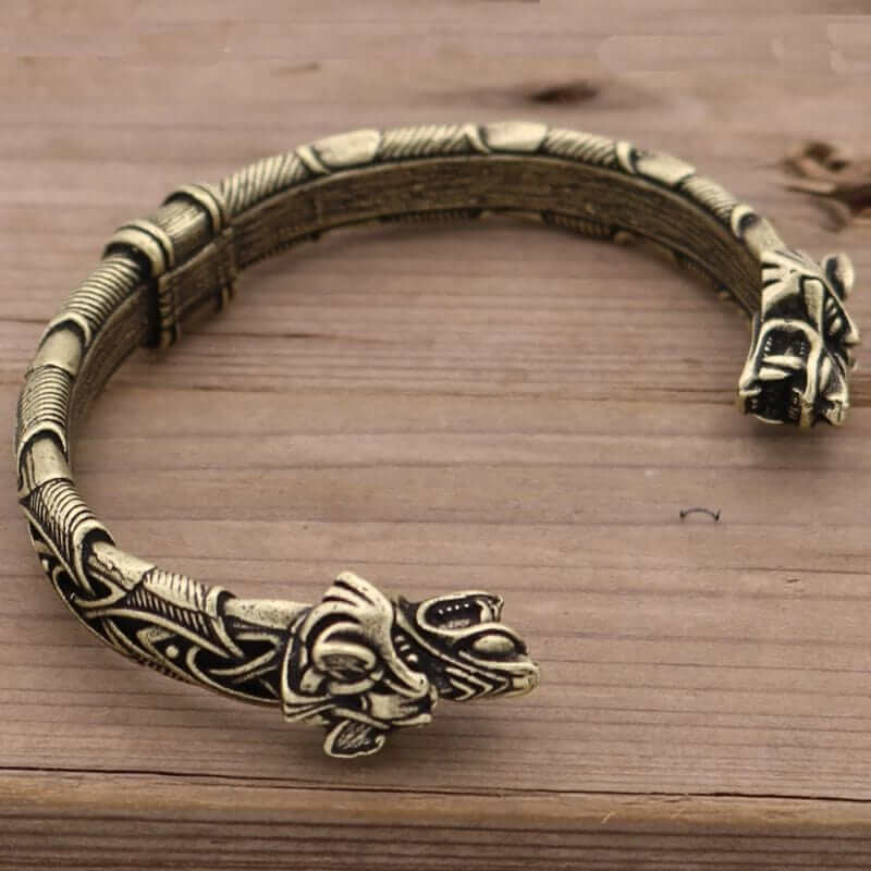 Norse Viking Double Wolf Head Bracelet - Strength, Courage, Loyalty - Blissbury